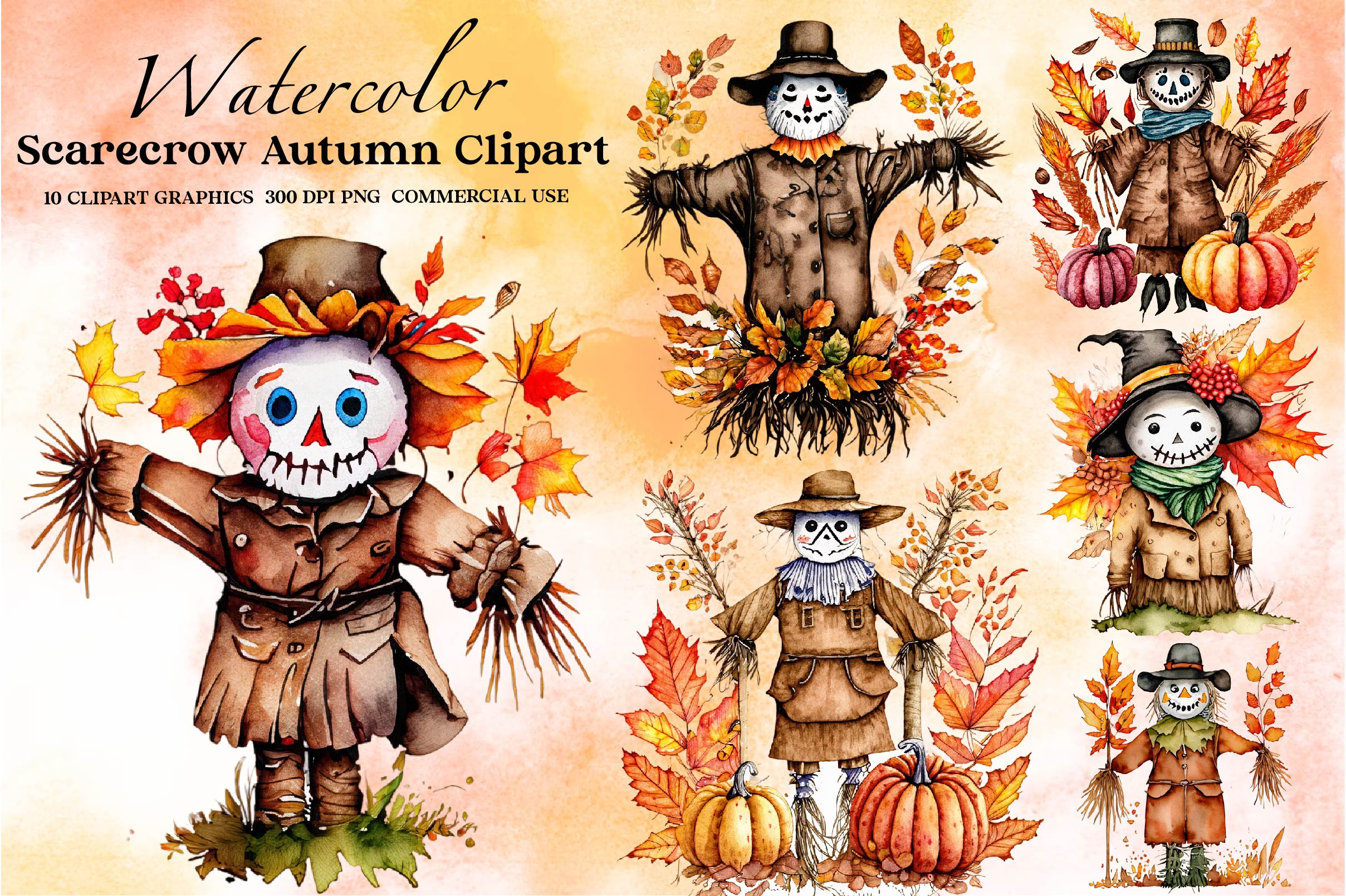 Scarecrow Autumn Clipart Bundle - CraftNest - Digital Crafting and Art