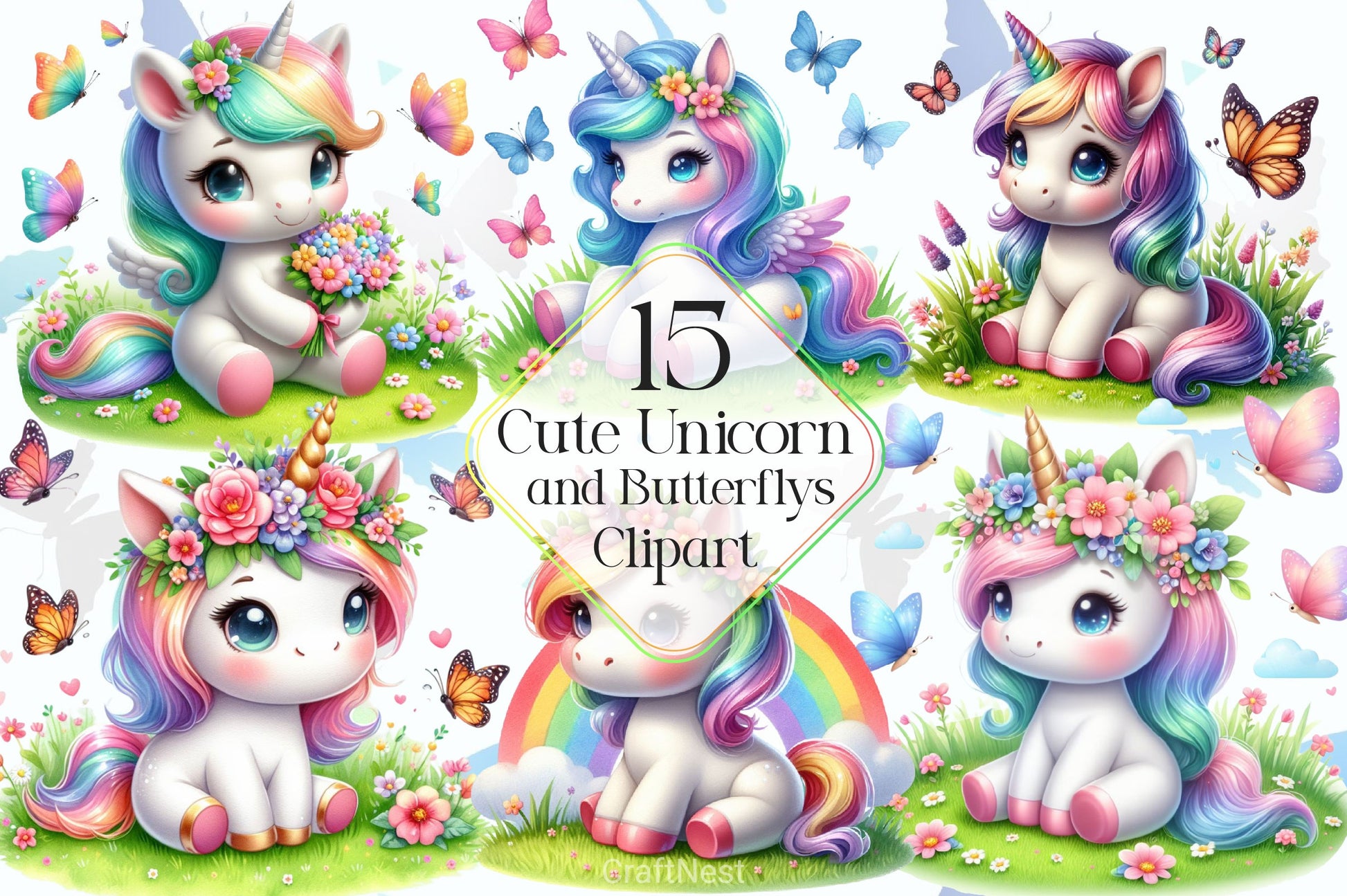Cute Unicorn Clipart Bundle 13 - CraftNest - Digital Crafting and Art