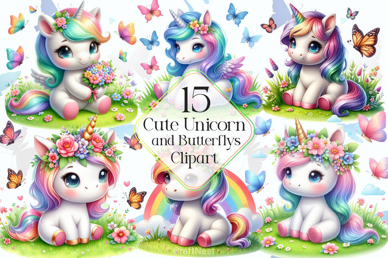 Cute Unicorn Clipart Bundle 13 - CraftNest - Digital Crafting and Art