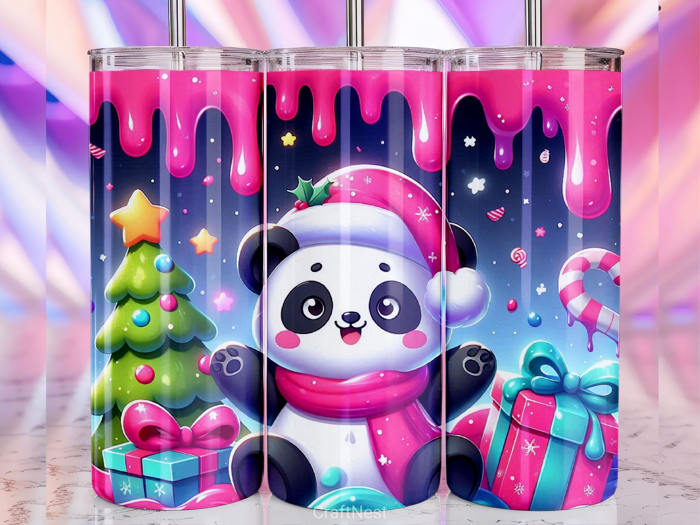 Christmas Panda Tumbler Wrap Bundle 3 - CraftNest - Digital Crafting and Art