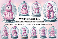 Pink Snowman In Snow Globe Clipart Bundle 1 - CraftNest - Digital Crafting and Art