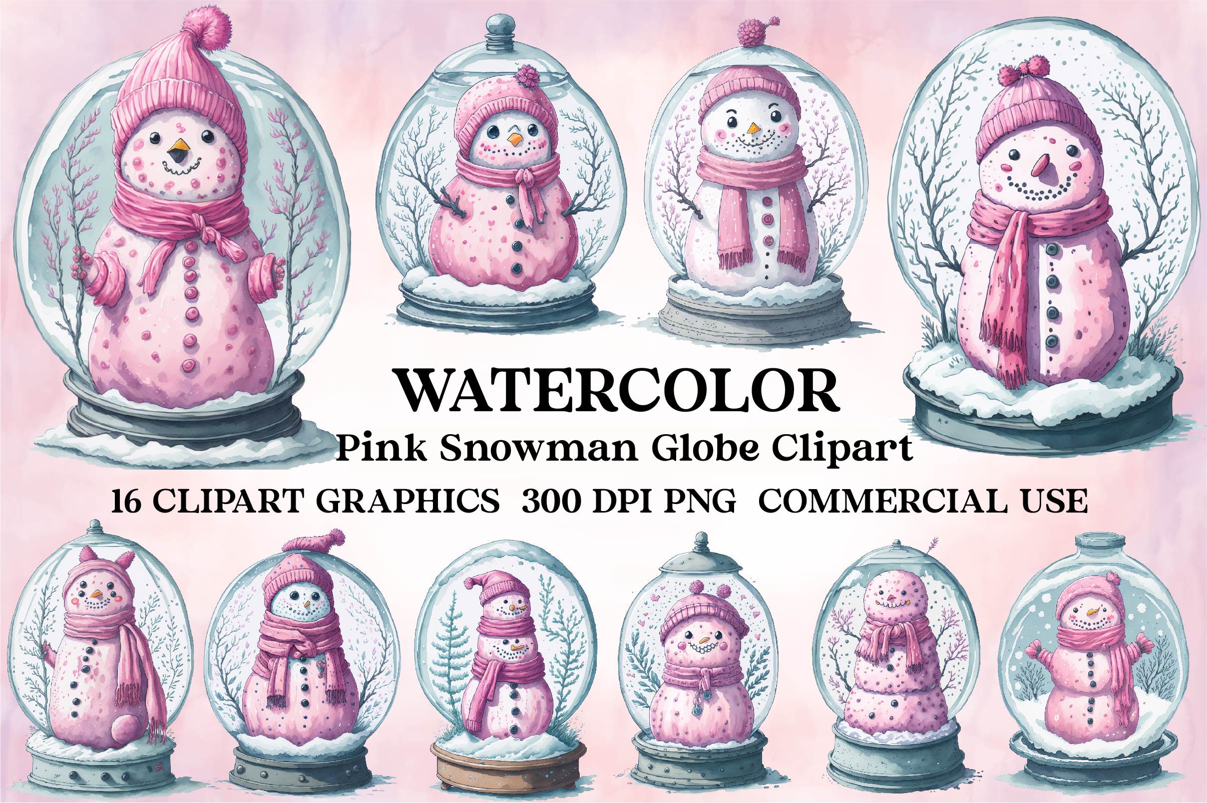 Pink Snowman In Snow Globe Clipart Bundle 1 - CraftNest - Digital Crafting and Art