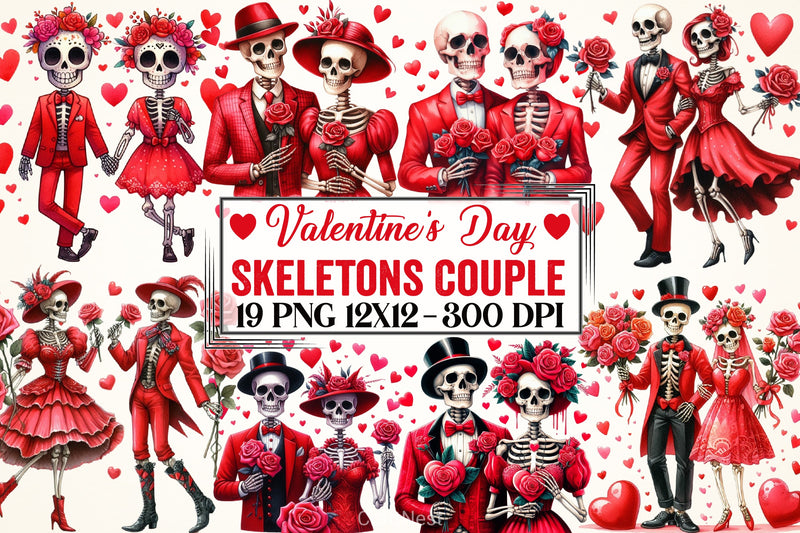 Valentine Skeletons Couple Clipart Bundle - CraftNest - Digital Crafting and Art