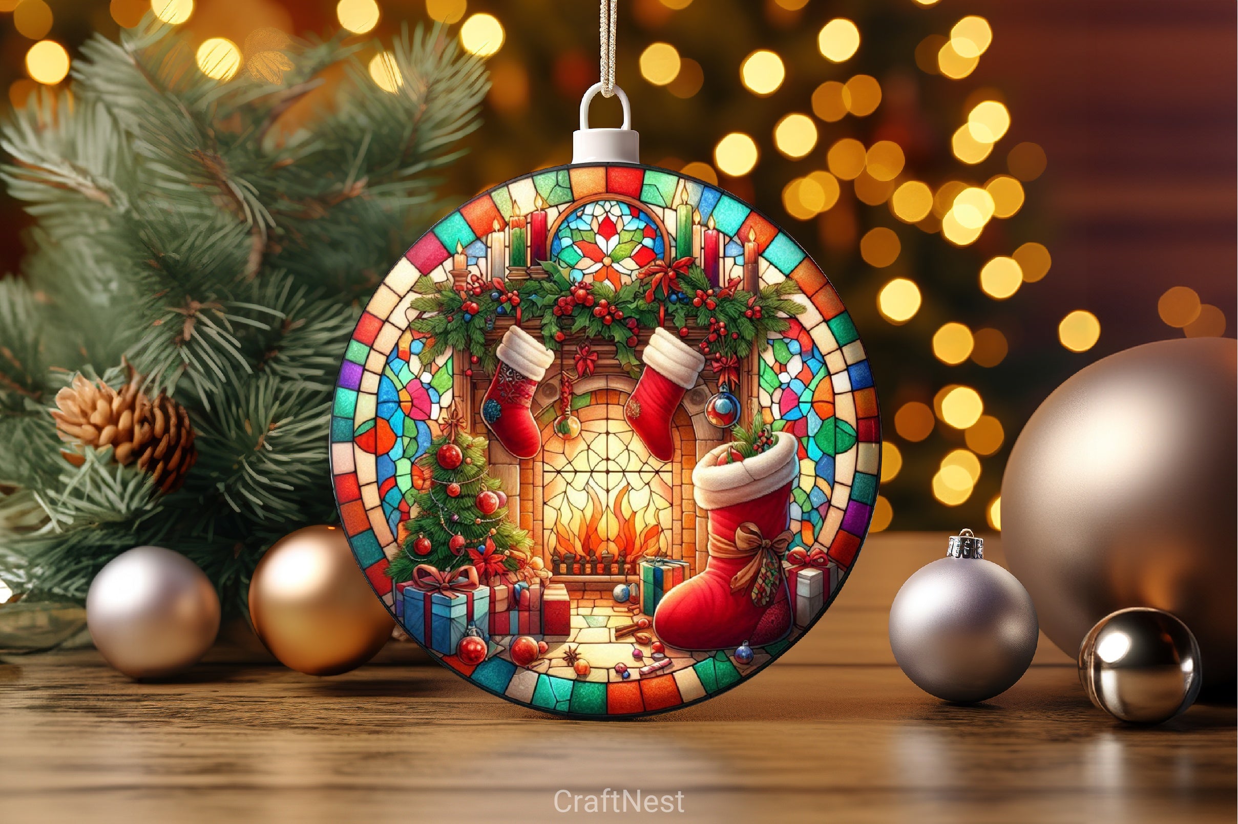 Stained Glass Christmas Fireplace Clipart Bundle 1 - CraftNest - Digital Crafting and Art