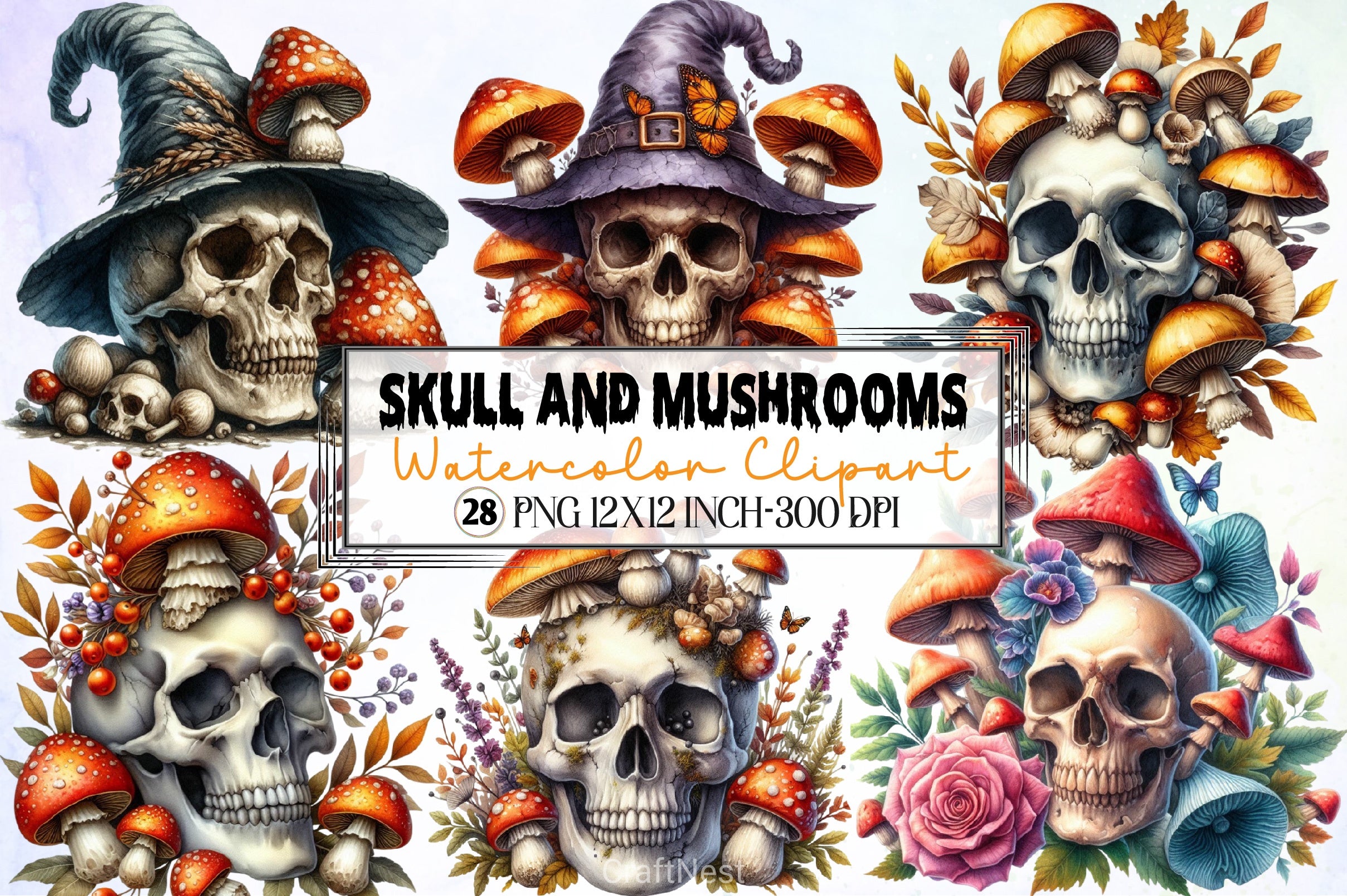 Skull & Mushrooms Clipart Bundle - CraftNest - Digital Crafting and Art