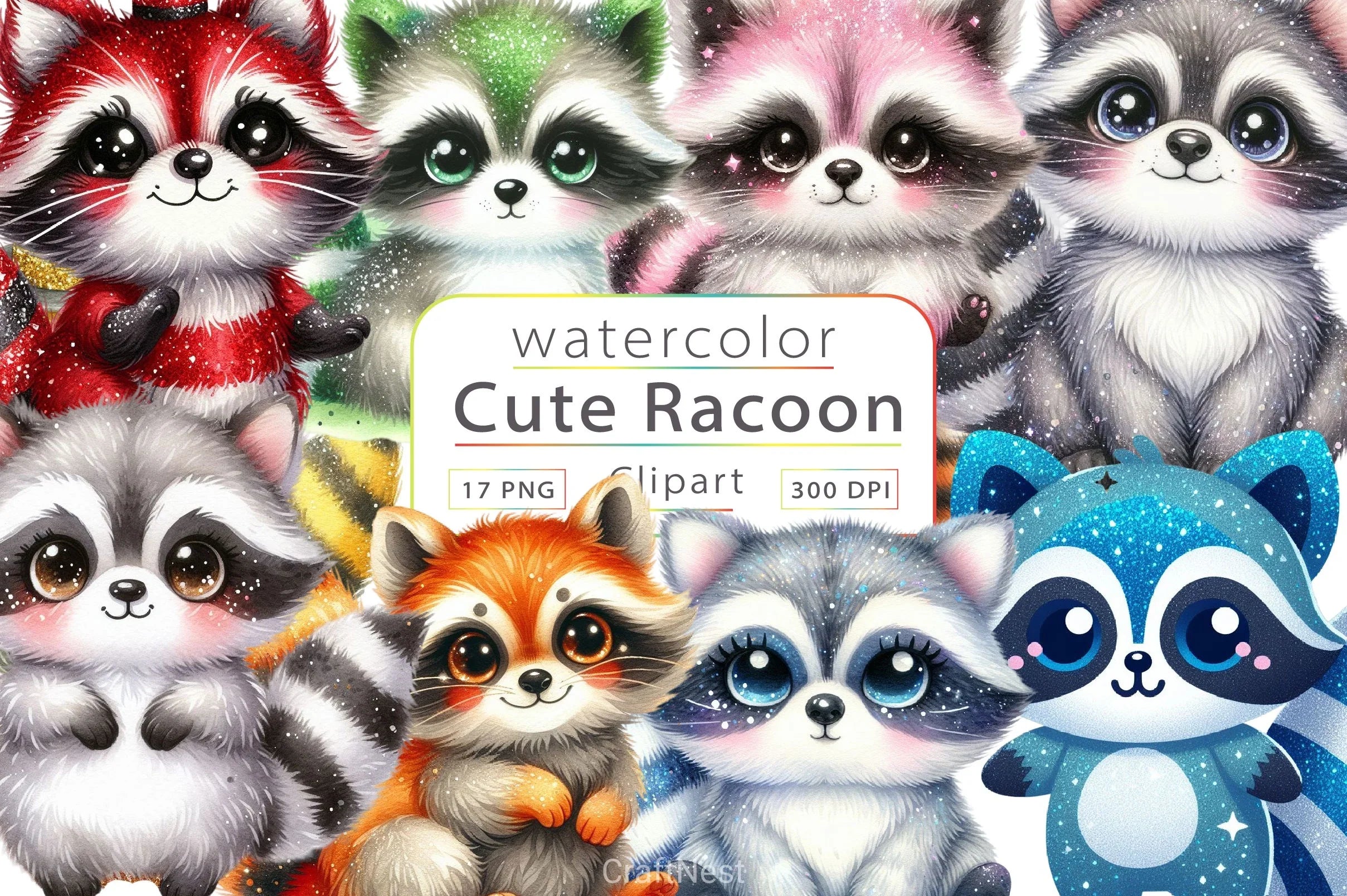 Cute Raccoon Clipart Bundle