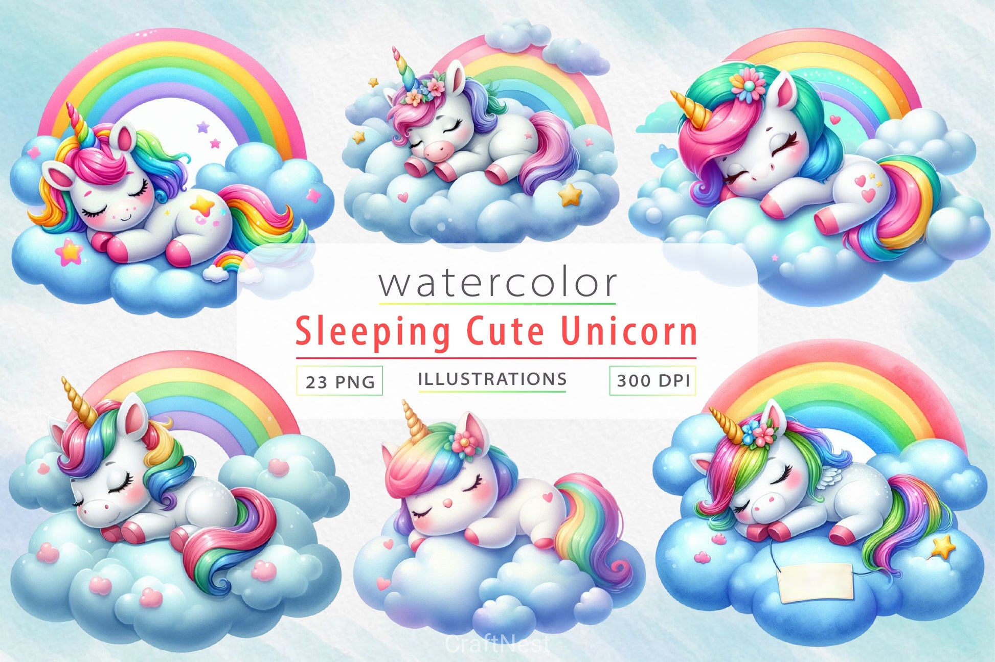 Sleeping Baby Unicorn Clipart Bundle 2 - CraftNest - Digital Crafting and Art