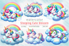 Sleeping Baby Unicorn Clipart Bundle 2 - CraftNest - Digital Crafting and Art