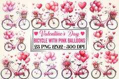 Valentine Bicycle Pink Balloons Clipart Bundle - CraftNest - Digital Crafting and Art