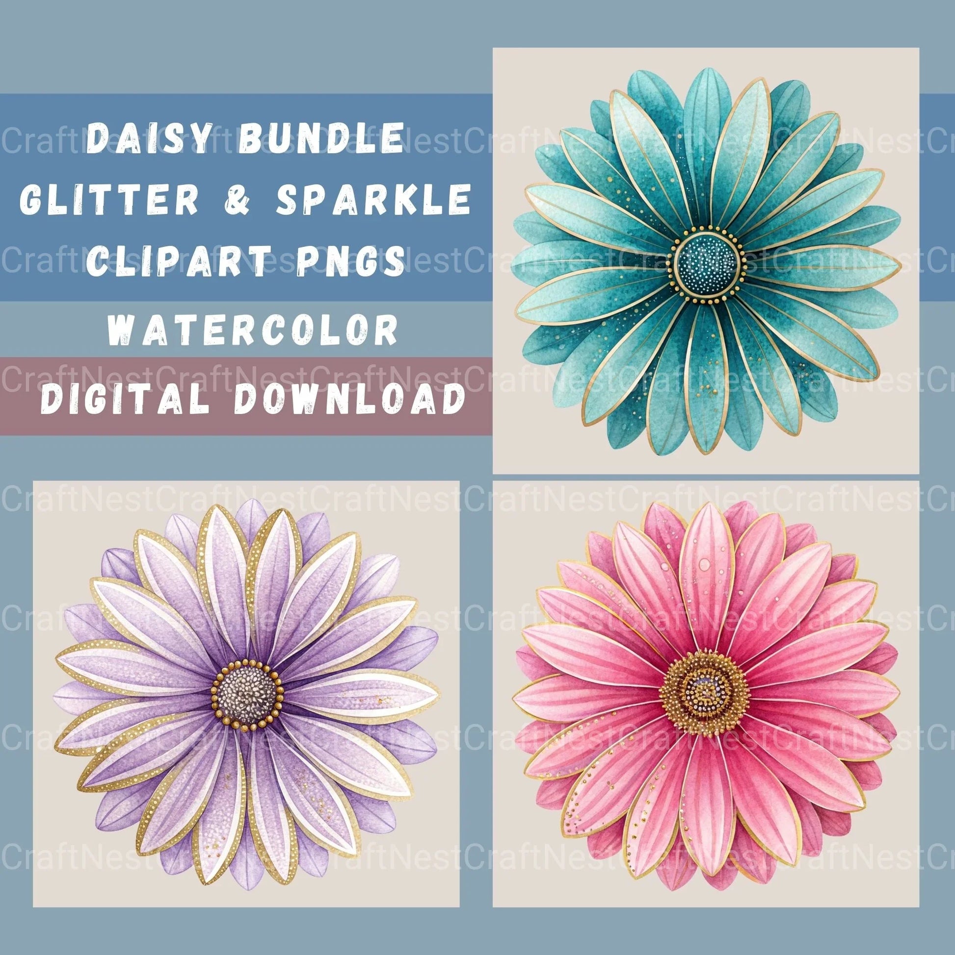 Daisies Glitter Clipart Bundle - CraftNest - Digital Crafting and Art