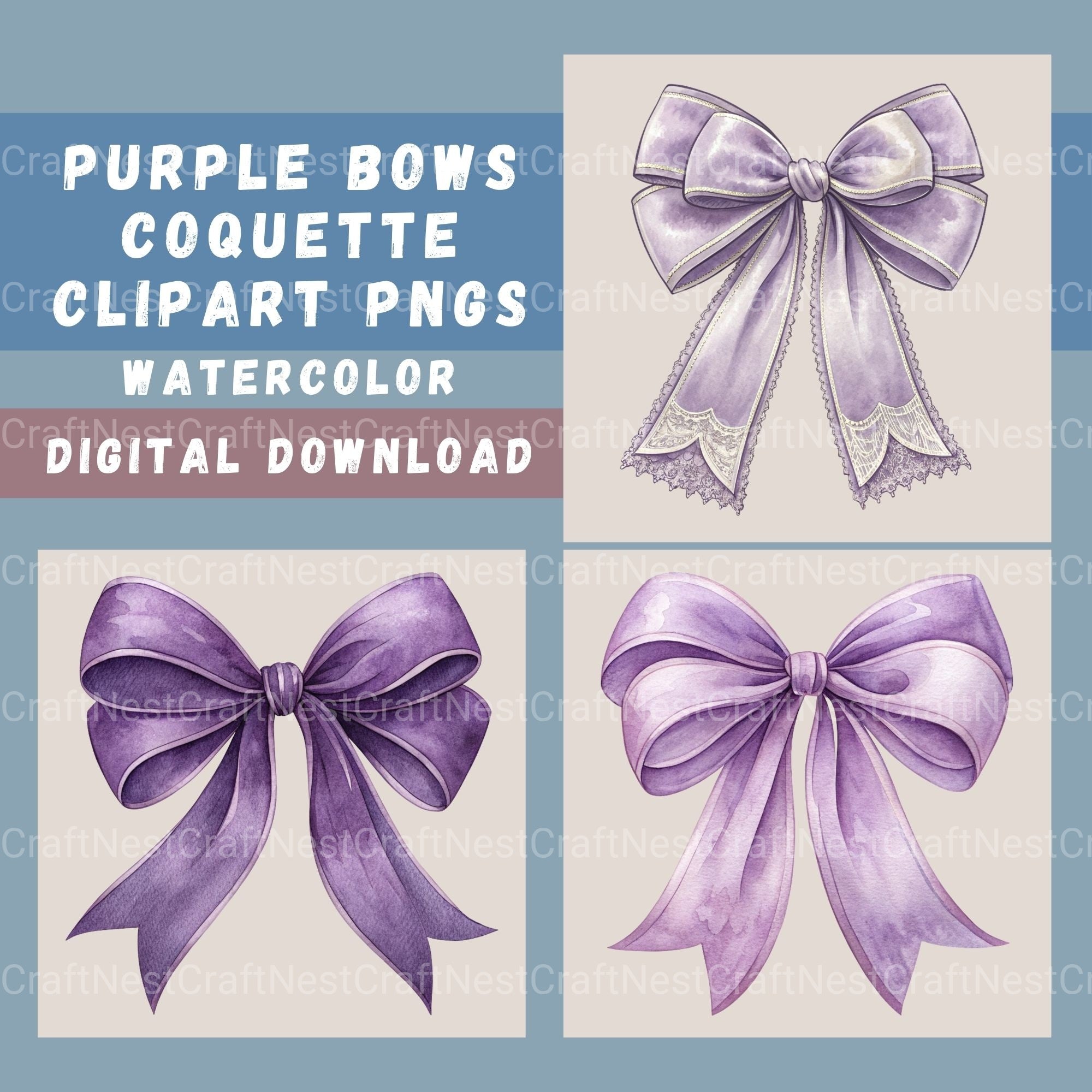 Purple Coquette Bows Clipart Bundle - CraftNest - Digital Crafting and Art