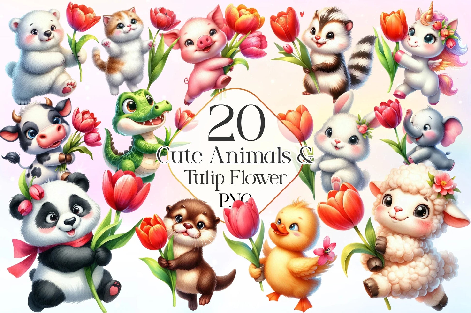 Cute Animals And Tulip Flower Clipart Bundle 3 - CraftNest - Digital Crafting and Art