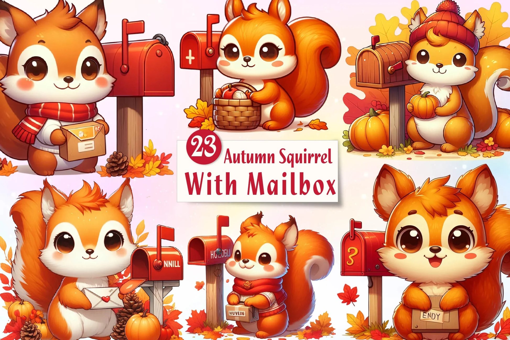 Autumn Squirrel With Mailbox Clipart Bundle - CraftNest - Digital Crafting and Art