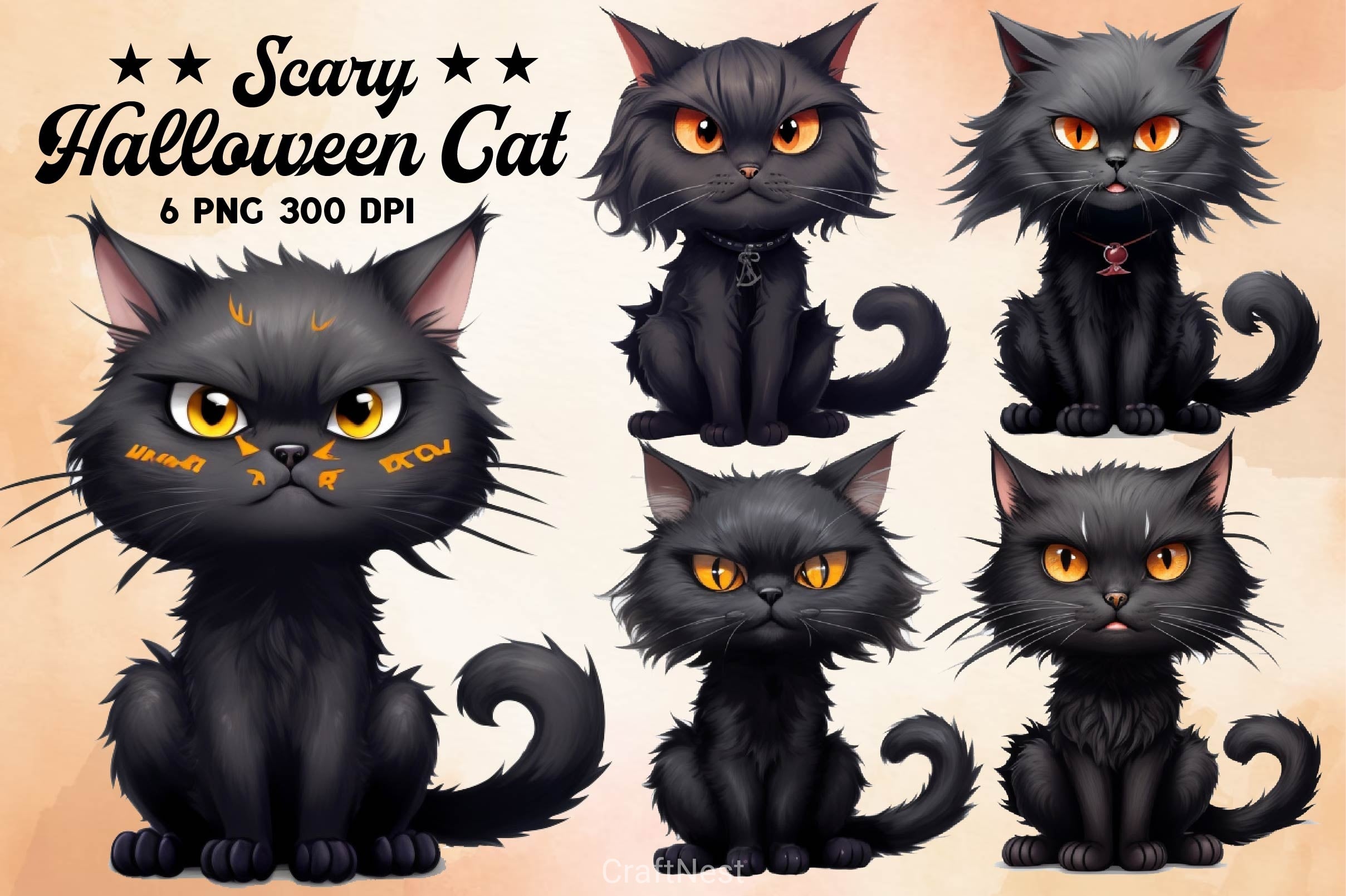 Scary Halloween Black Cat Clipart Bundle - CraftNest - Digital Crafting and Art