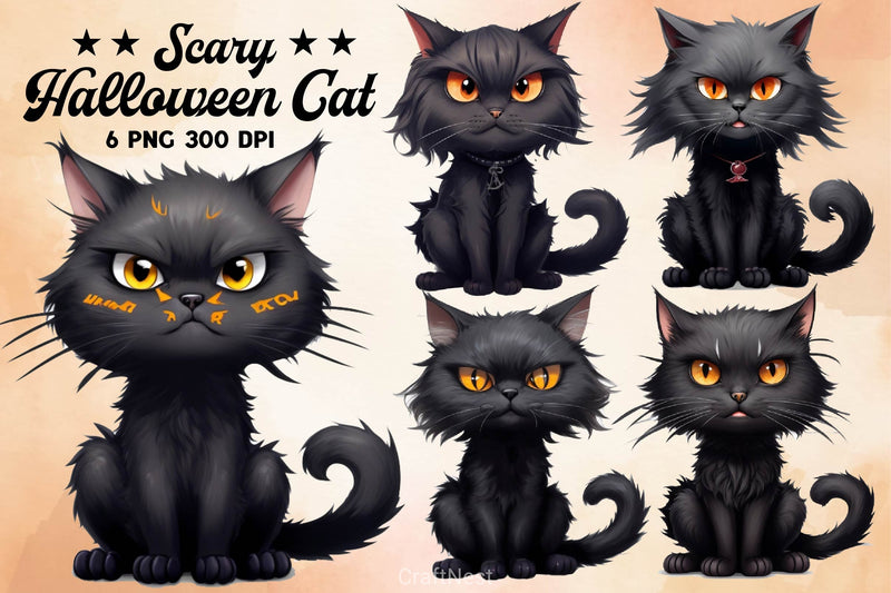 Scary Halloween Black Cat Clipart Bundle - CraftNest - Digital Crafting and Art