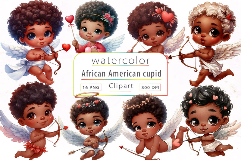 Cute African American Cupid Clipart Bundle - CraftNest - Digital Crafting and Art
