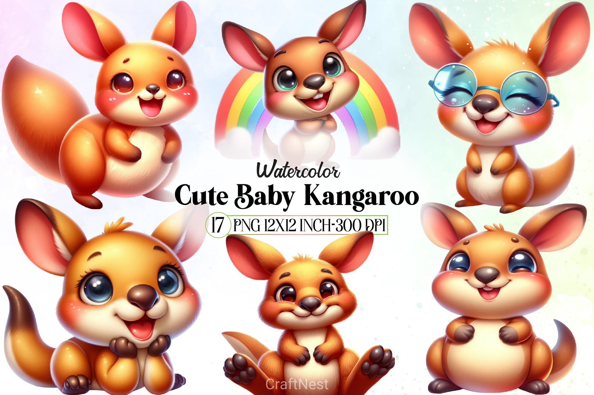 Cute Baby Kangaroo Clipart Bundle - CraftNest - Digital Crafting and Art