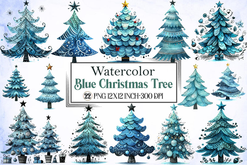 Blue Christmas Tree Clipart Bundle - CraftNest - Digital Crafting and Art