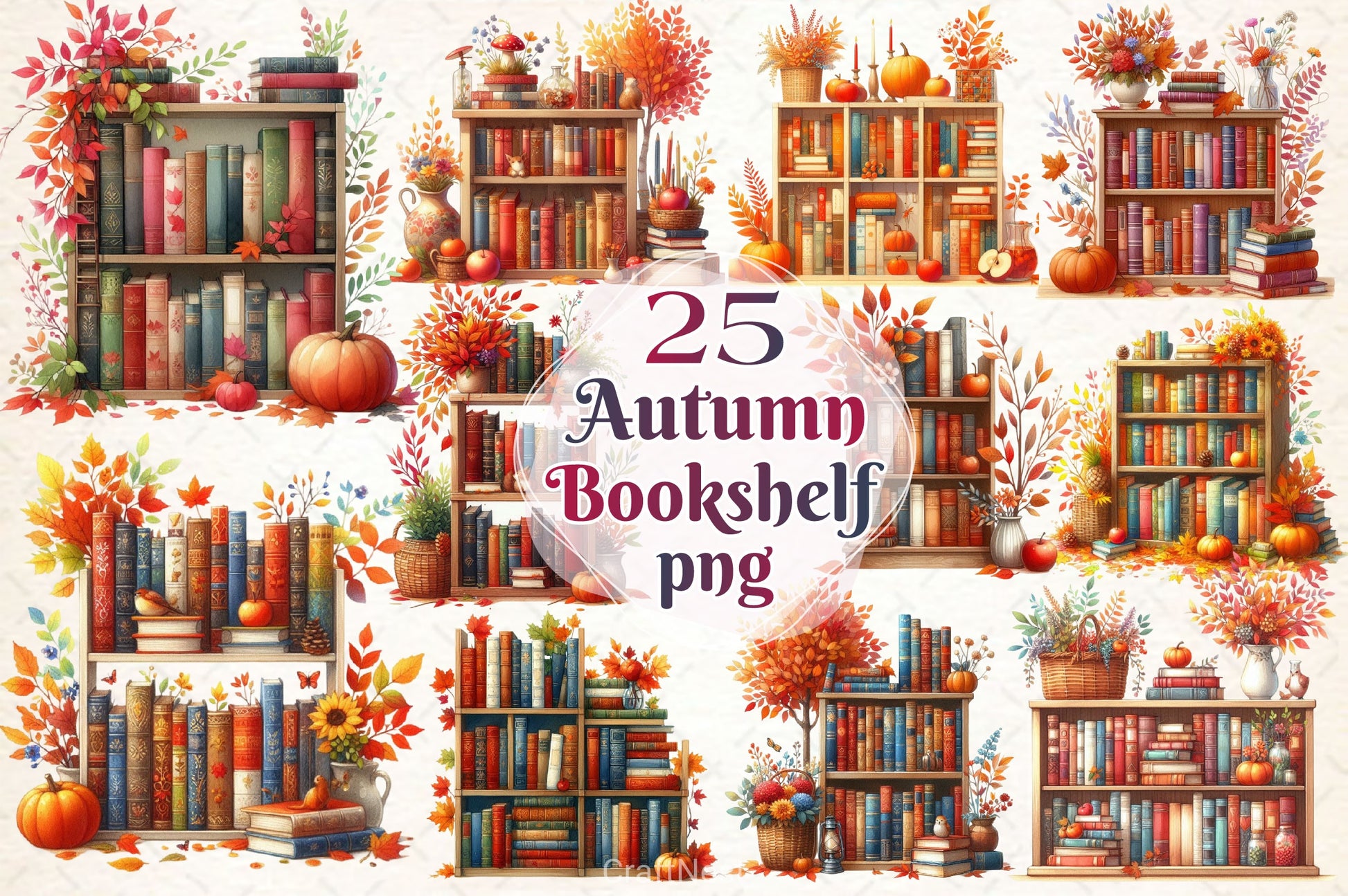 Autumn Bookshelf Clipart Bundle - CraftNest - Digital Crafting and Art