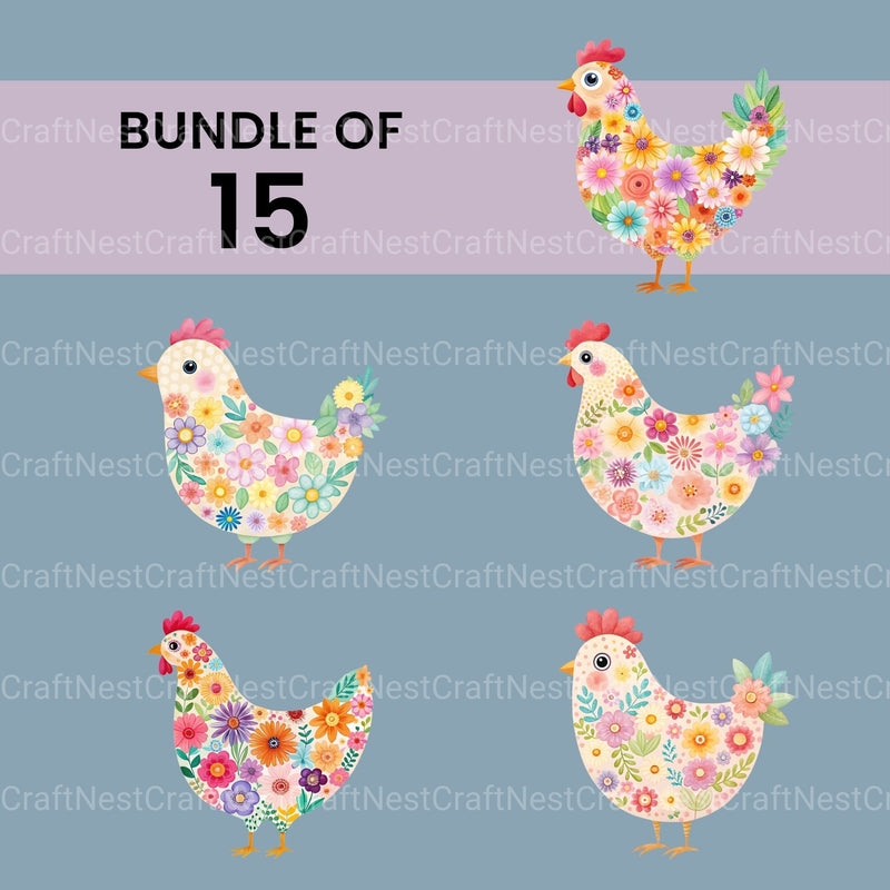 Flower Chickens Clipart Bundle - CraftNest - Digital Crafting and Art