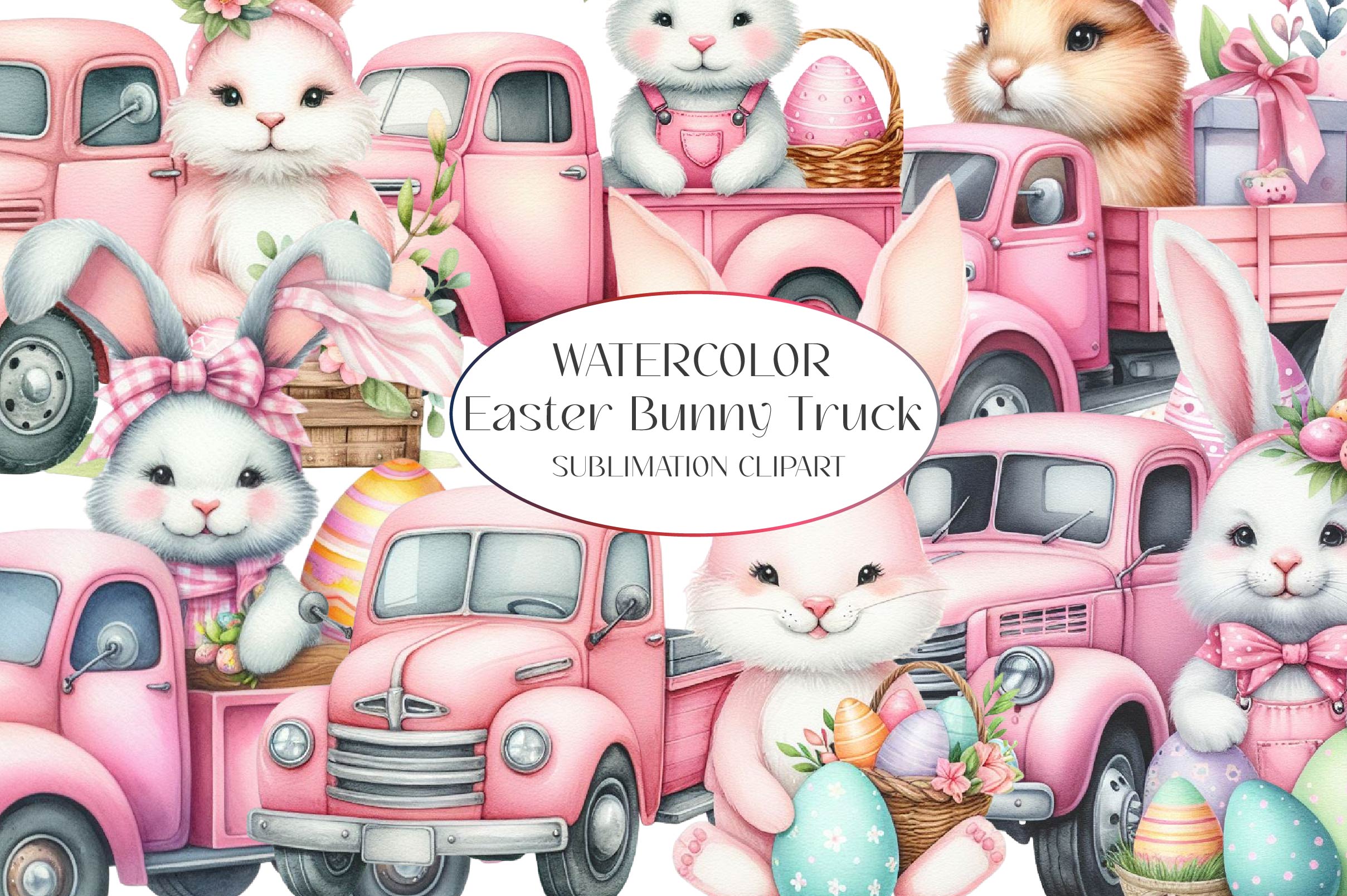 Easter Bunny Truck Clipart Bundle - CraftNest - Digital Crafting and Art