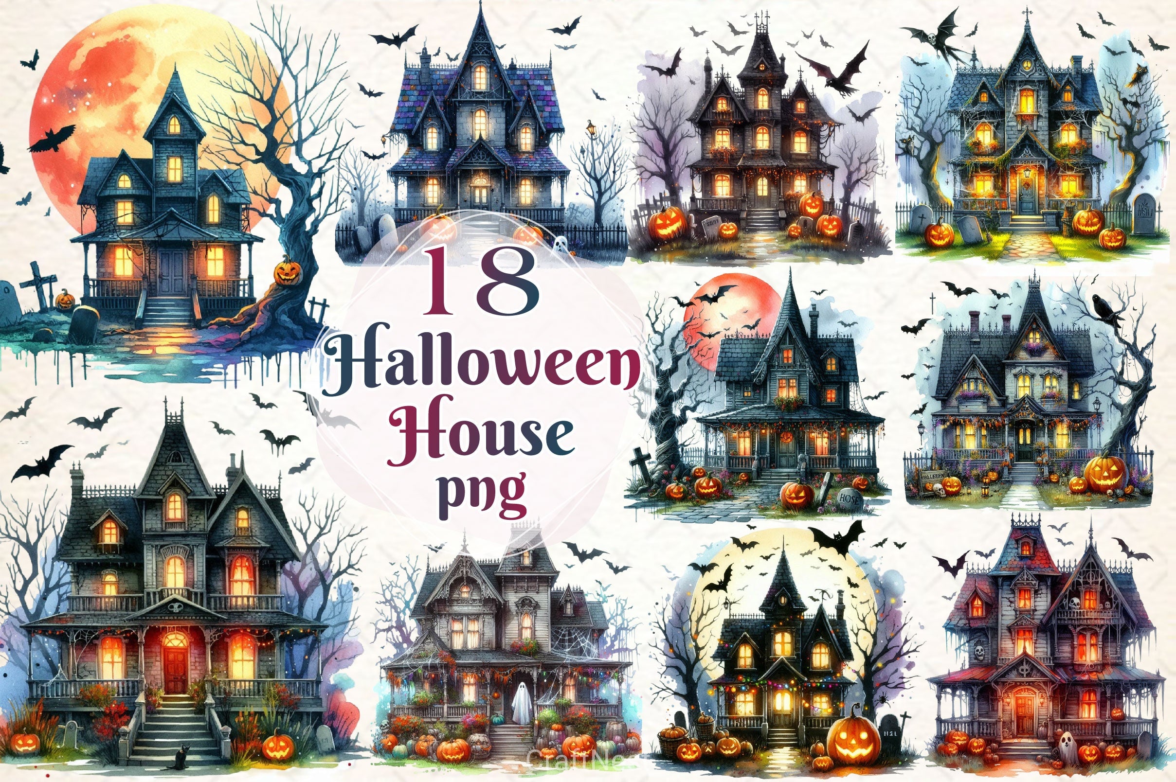 Halloween House Clipart Bundle 4 - CraftNest - Digital Crafting and Art