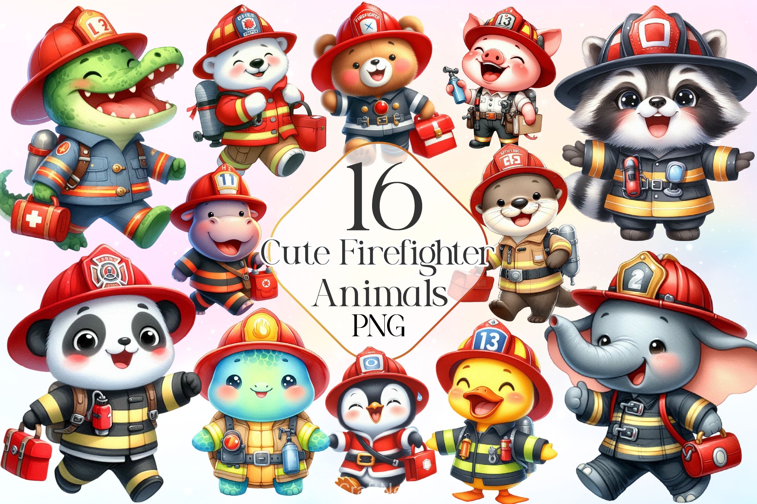 Cute Firefighter Animals Clipart Bundle 3 - CraftNest - Digital Crafting and Art