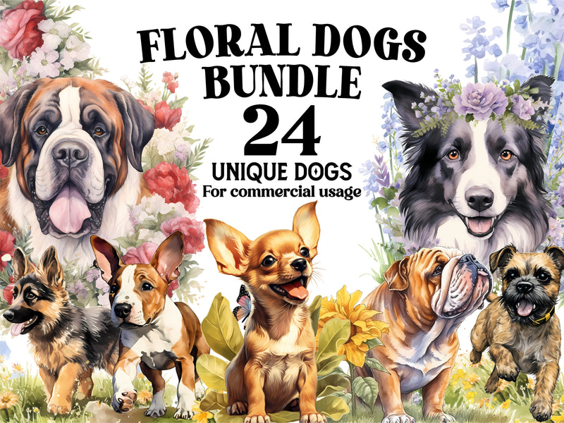 Floral Dogs Clipart - CraftNest