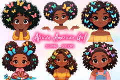 African American Girl With Butterflies Clipart Bundle - CraftNest - Digital Crafting and Art