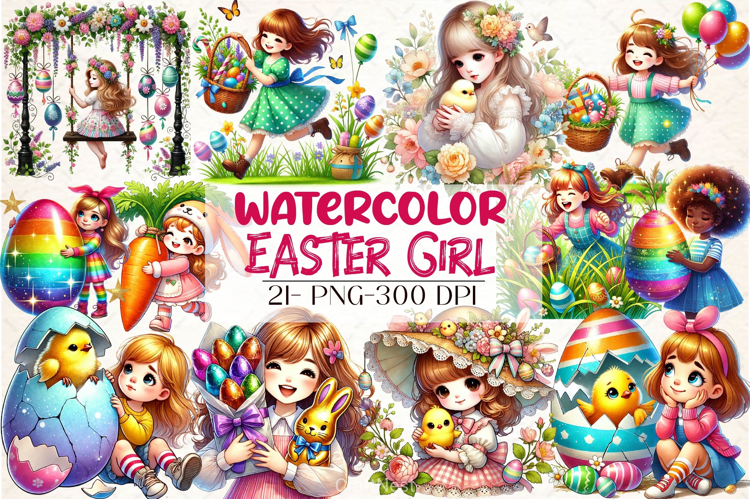 Easter Girl Clipart Bundle - CraftNest - Digital Crafting and Art