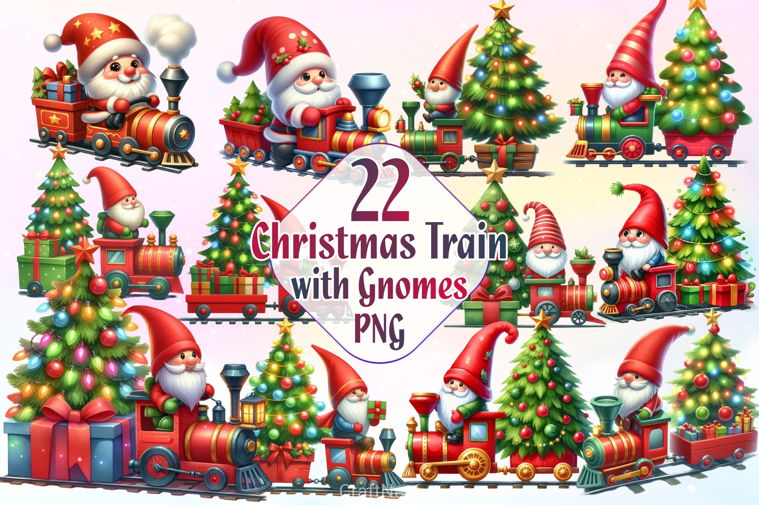 Christmas Train With Gnomes Clipart Bundle 2 - CraftNest - Digital Crafting and Art