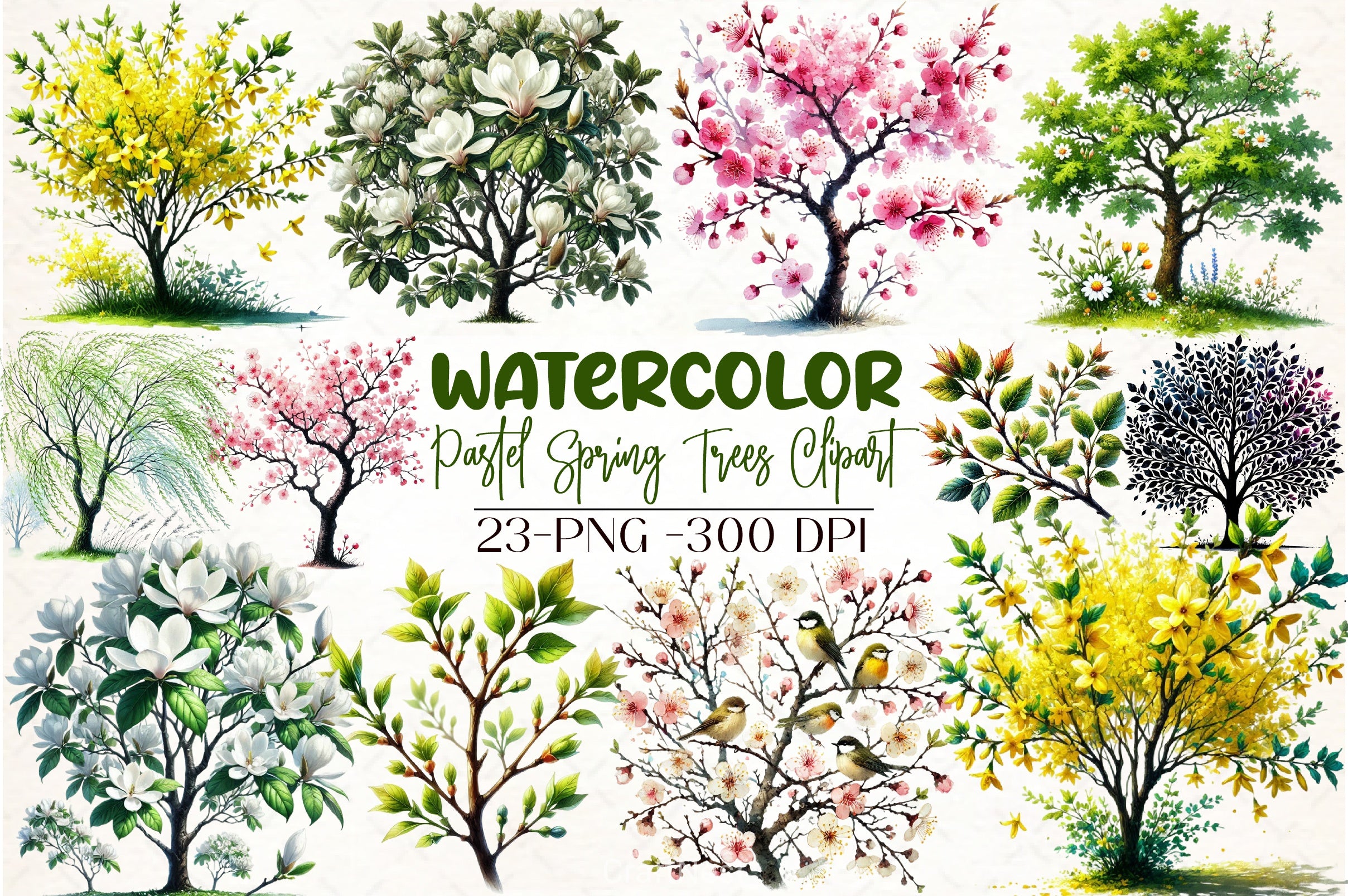 Pastel Spring Trees Clipart Bundle 2 - CraftNest - Digital Crafting and Art