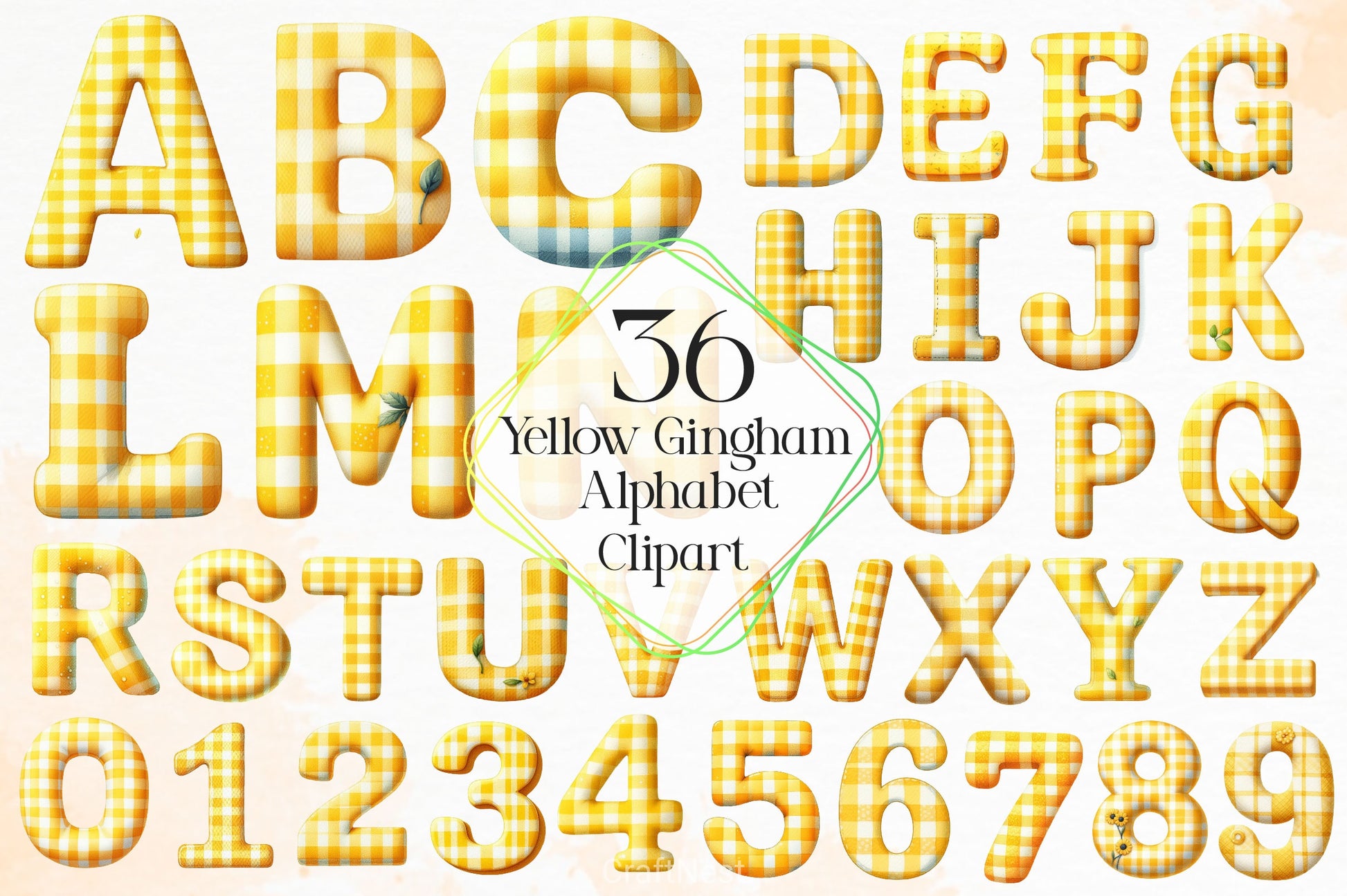 Yellow Gingham Alphabet Clipart Bundle - CraftNest - Digital Crafting and Art