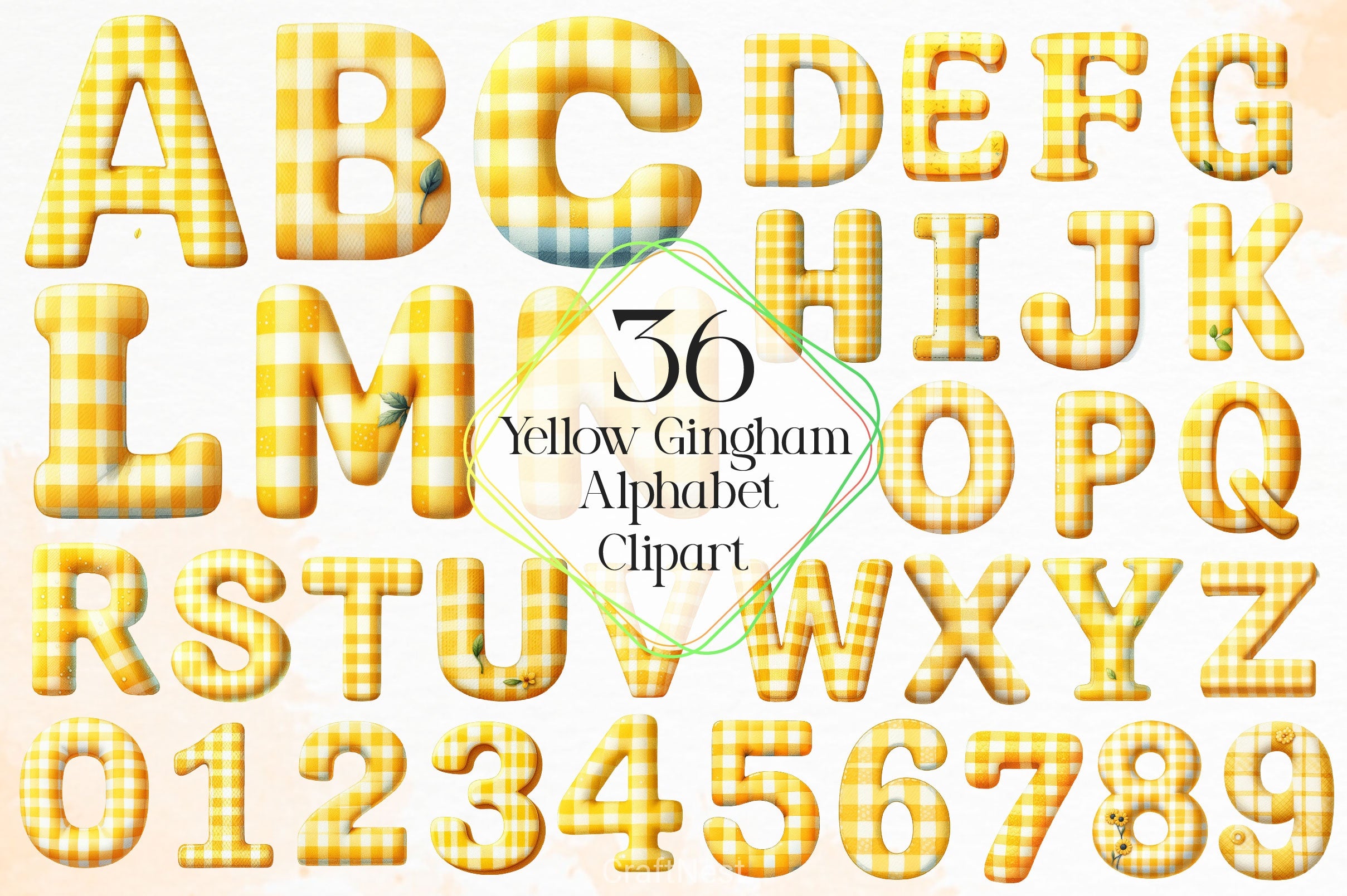 Yellow Gingham Alphabet Clipart Bundle - CraftNest - Digital Crafting and Art