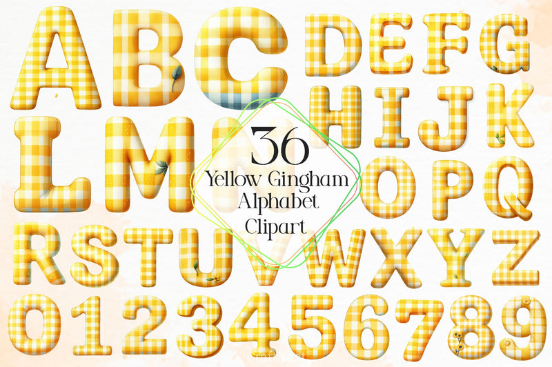 Yellow Gingham Alphabet Clipart Bundle - CraftNest - Digital Crafting and Art