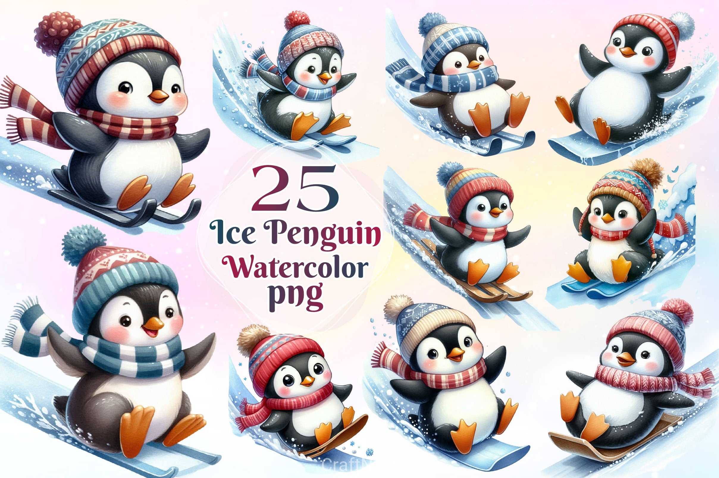 Ice Penguin Clipart Bundle 2 - CraftNest - Digital Crafting and Art