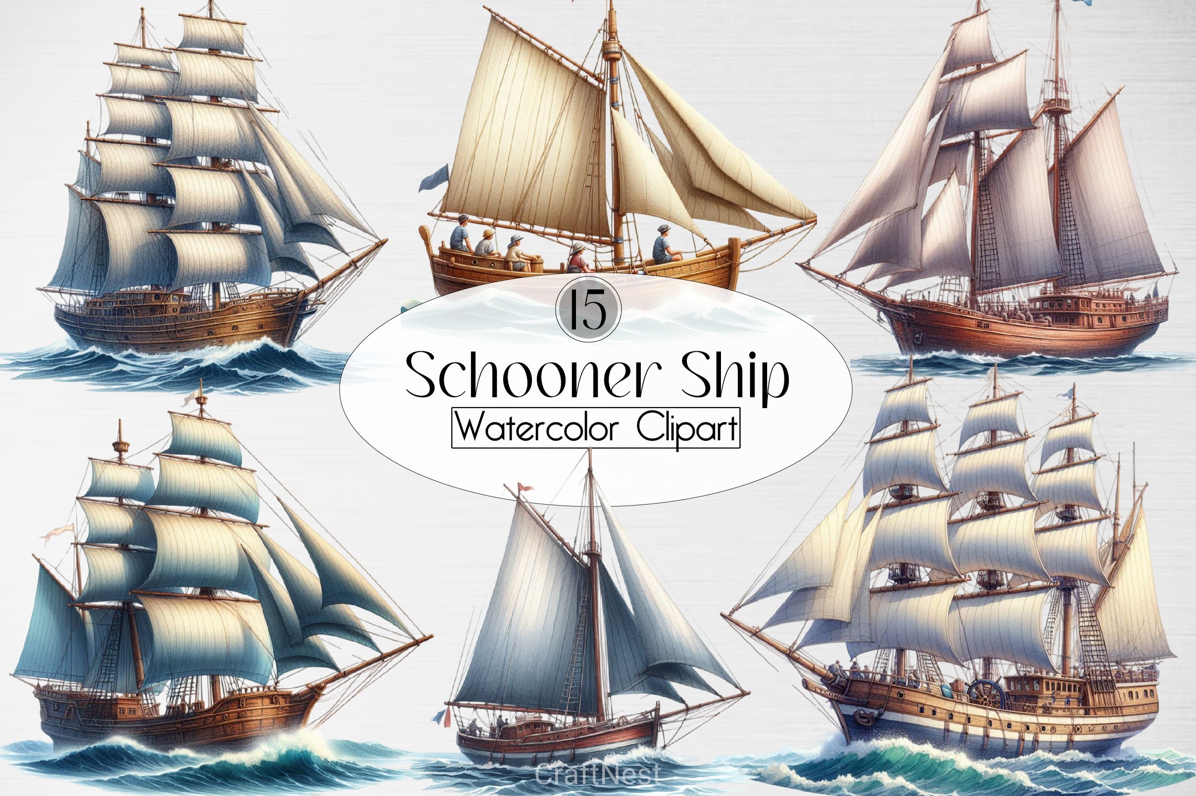 Schooner Ship Clipart Bundle - CraftNest - Digital Crafting and Art
