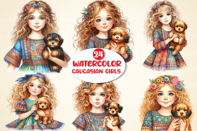Caucasian Girls Clipart Bundle - CraftNest - Digital Crafting and Art