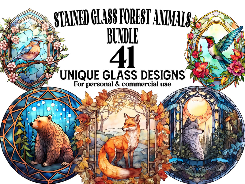 Stained Glass Forest Animals Clipart - CraftNest