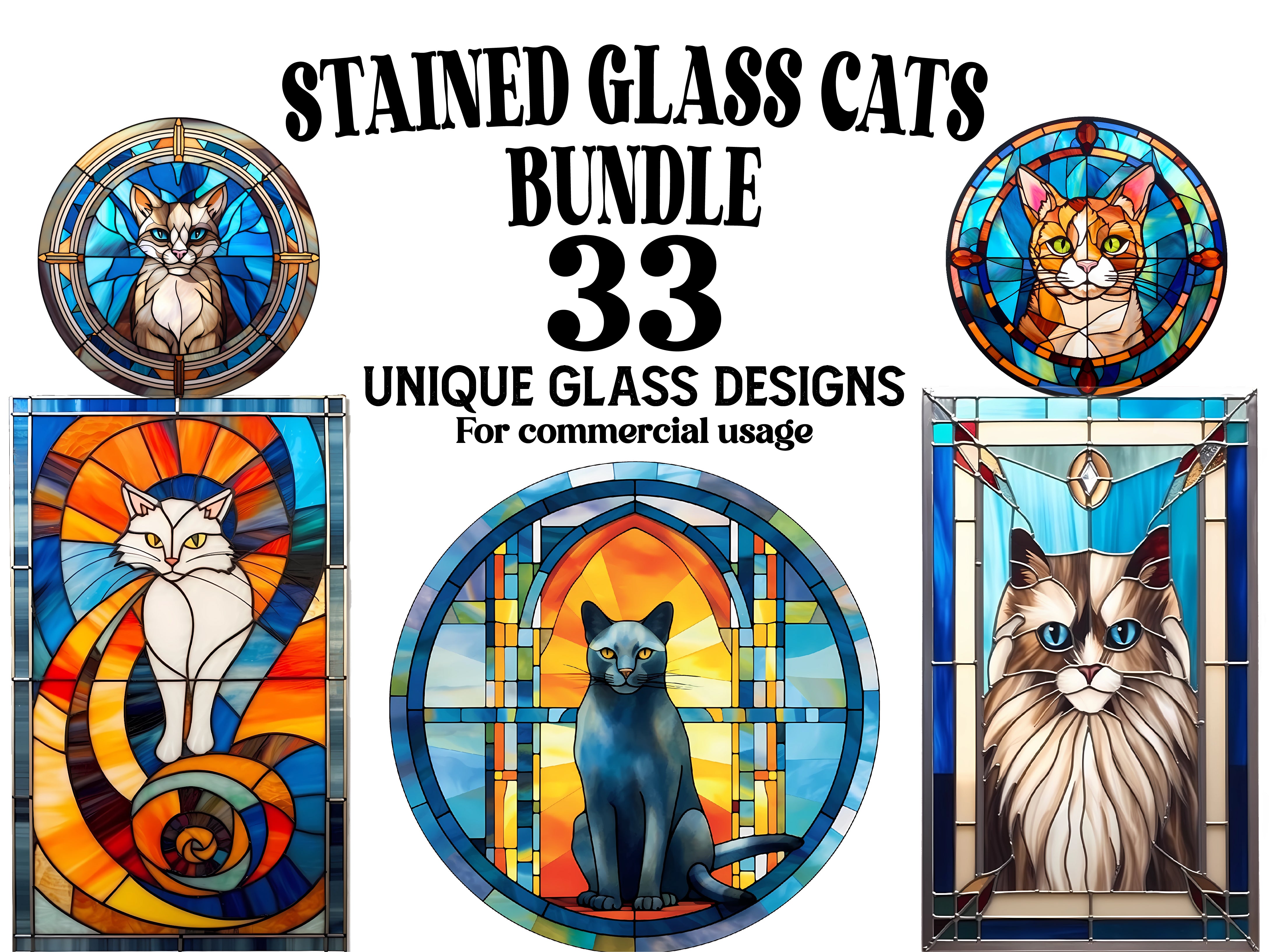 Stained Glass Cats Clipart - CraftNest
