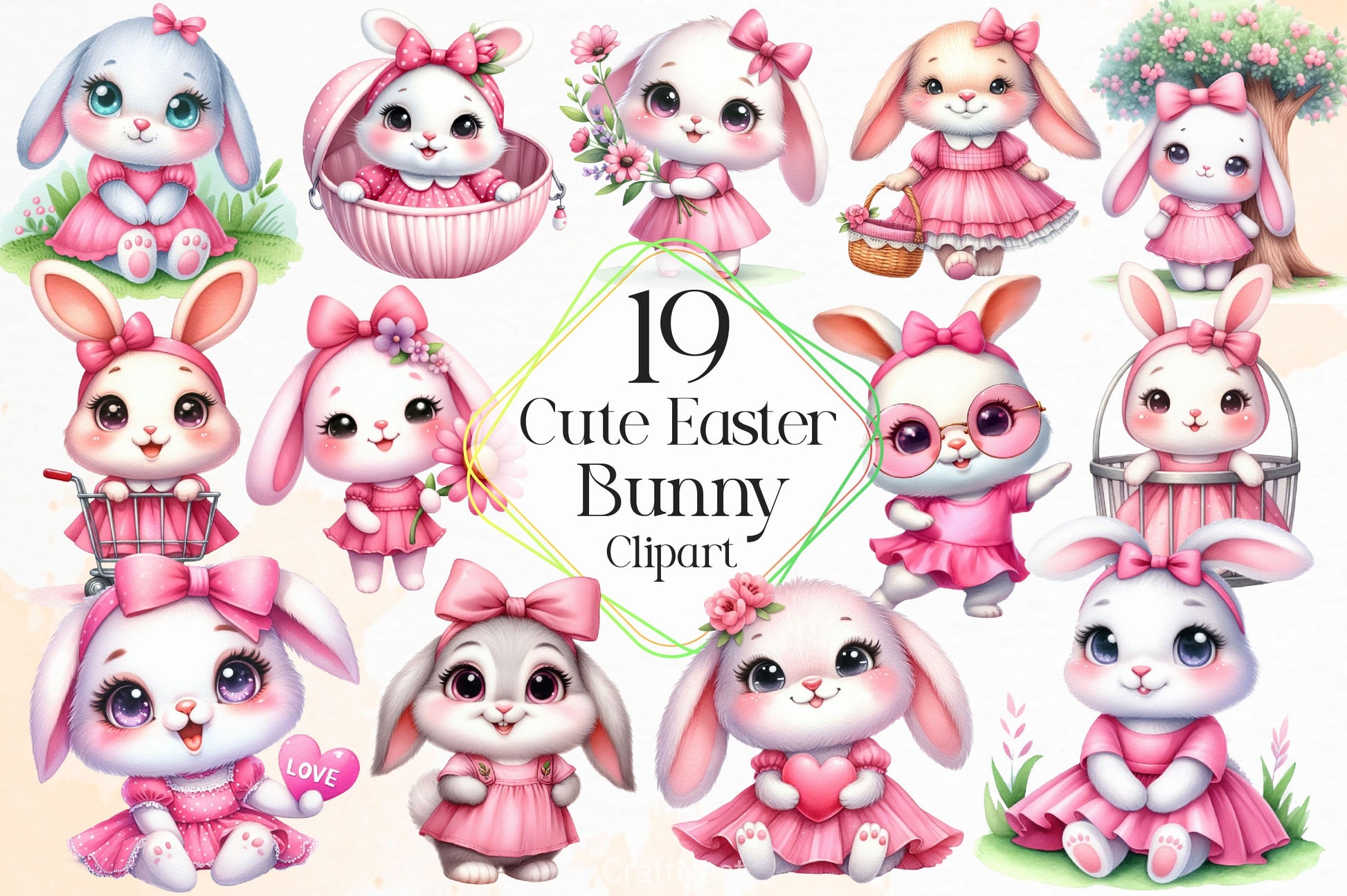 Cute Easter Bunny Clipart Bundle 8 - CraftNest - Digital Crafting and Art