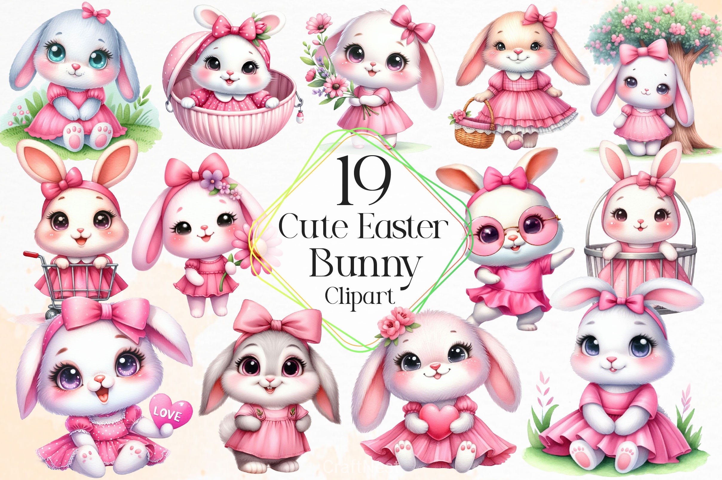 Cute Easter Bunny Clipart Bundle 8 - CraftNest - Digital Crafting and Art