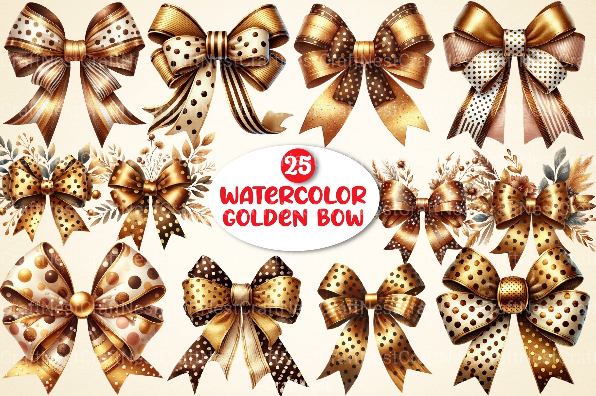 Golden Bow Clipart Bundle - CraftNest - Digital Crafting and Art