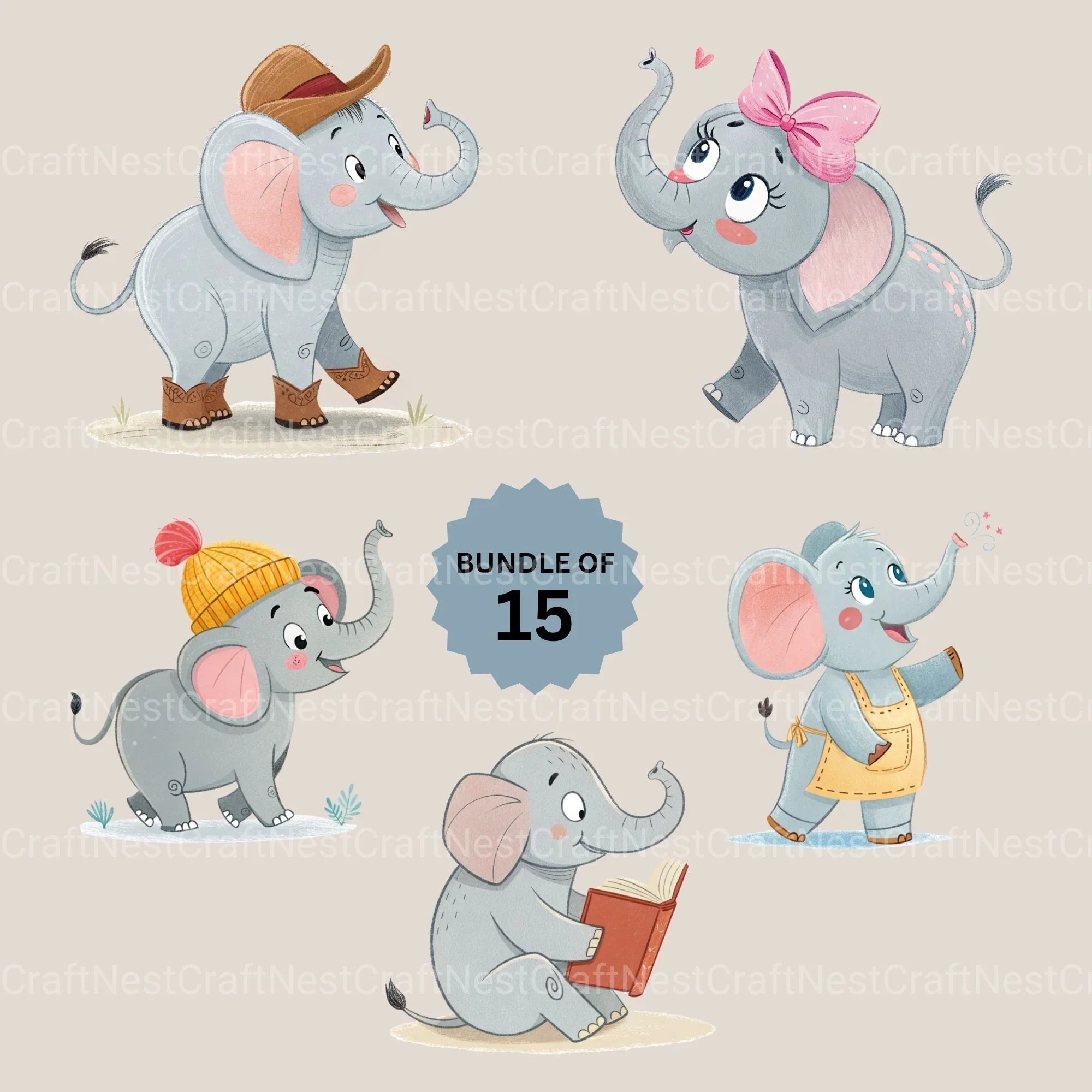 Elephant Clipart Bundle - CraftNest - Digital Crafting and Art