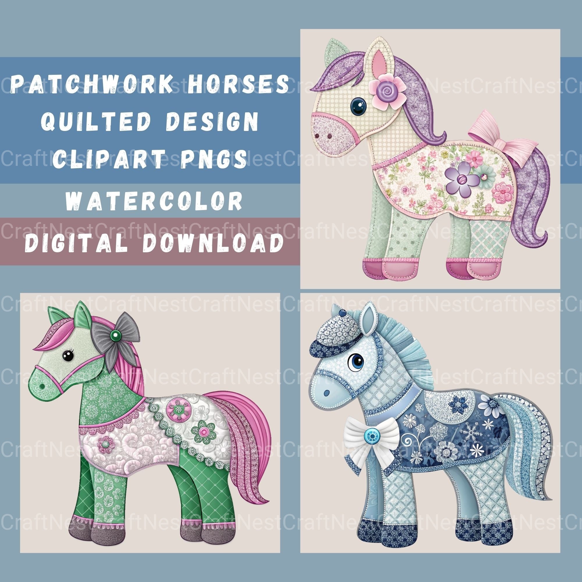 Patchwork Horse Clipart Bundle - CraftNest - Digital Crafting and Art