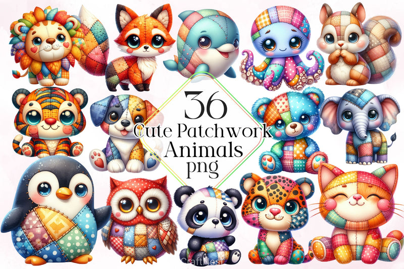 Cute Patchwork Animals Clipart Bundle 3 - CraftNest - Digital Crafting and Art