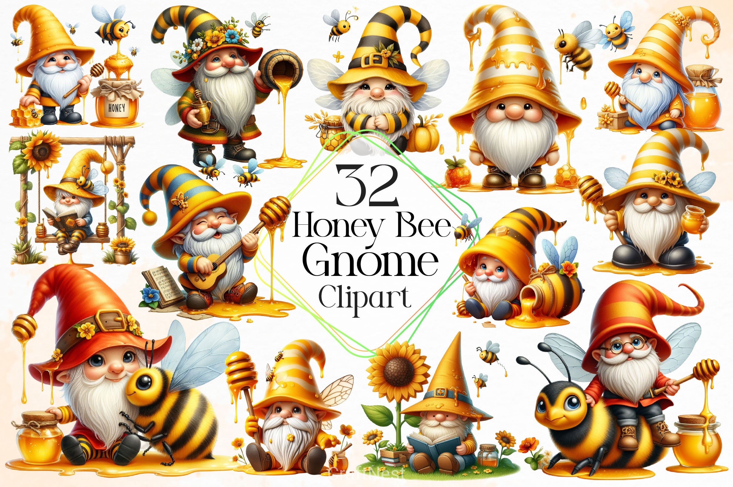 Honey Bee Gnome Clipart Bundle 4 - CraftNest - Digital Crafting and Art