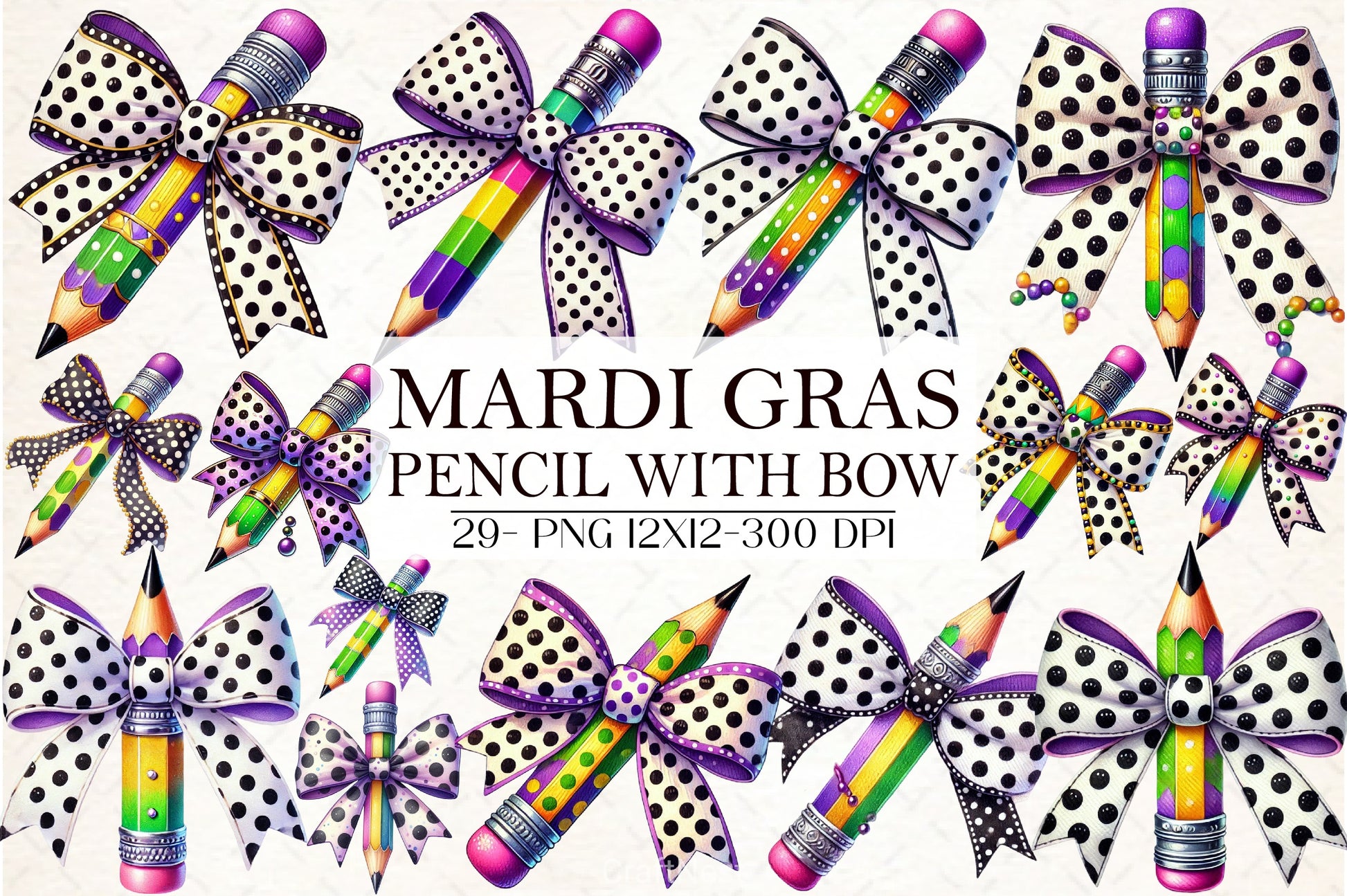 Mardi Gras Pencil Bow Clipart Bundle - CraftNest - Digital Crafting and Art