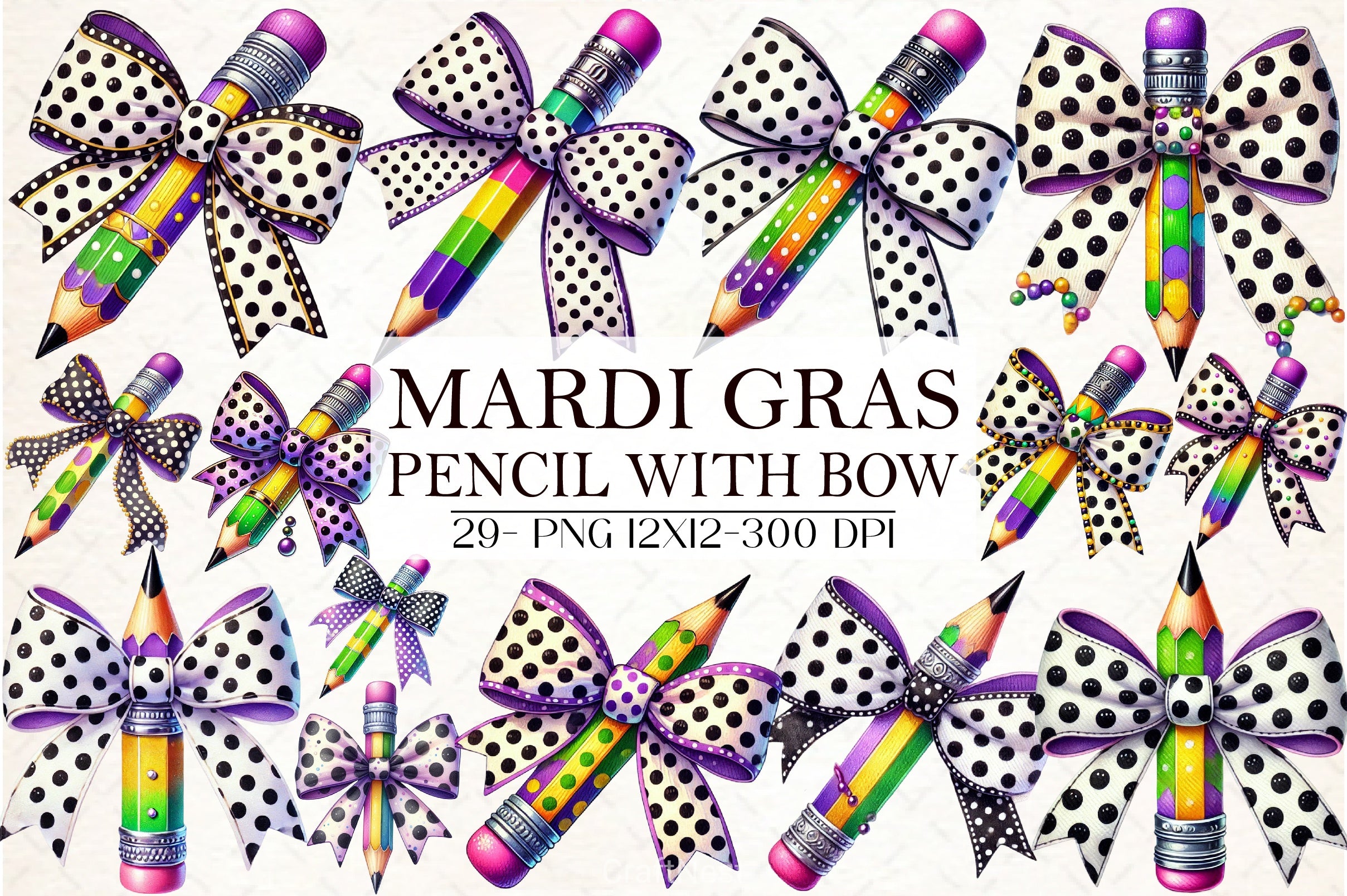 Mardi Gras Pencil Bow Clipart Bundle - CraftNest - Digital Crafting and Art