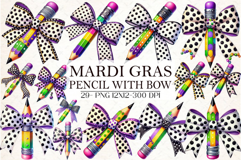 Mardi Gras Pencil Bow Clipart Bundle - CraftNest - Digital Crafting and Art